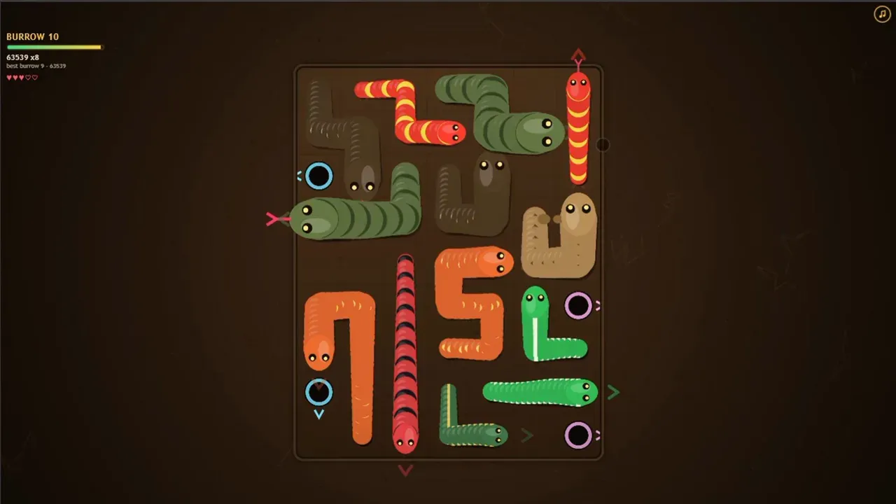 A full burrow — every snake pointed at its own exit