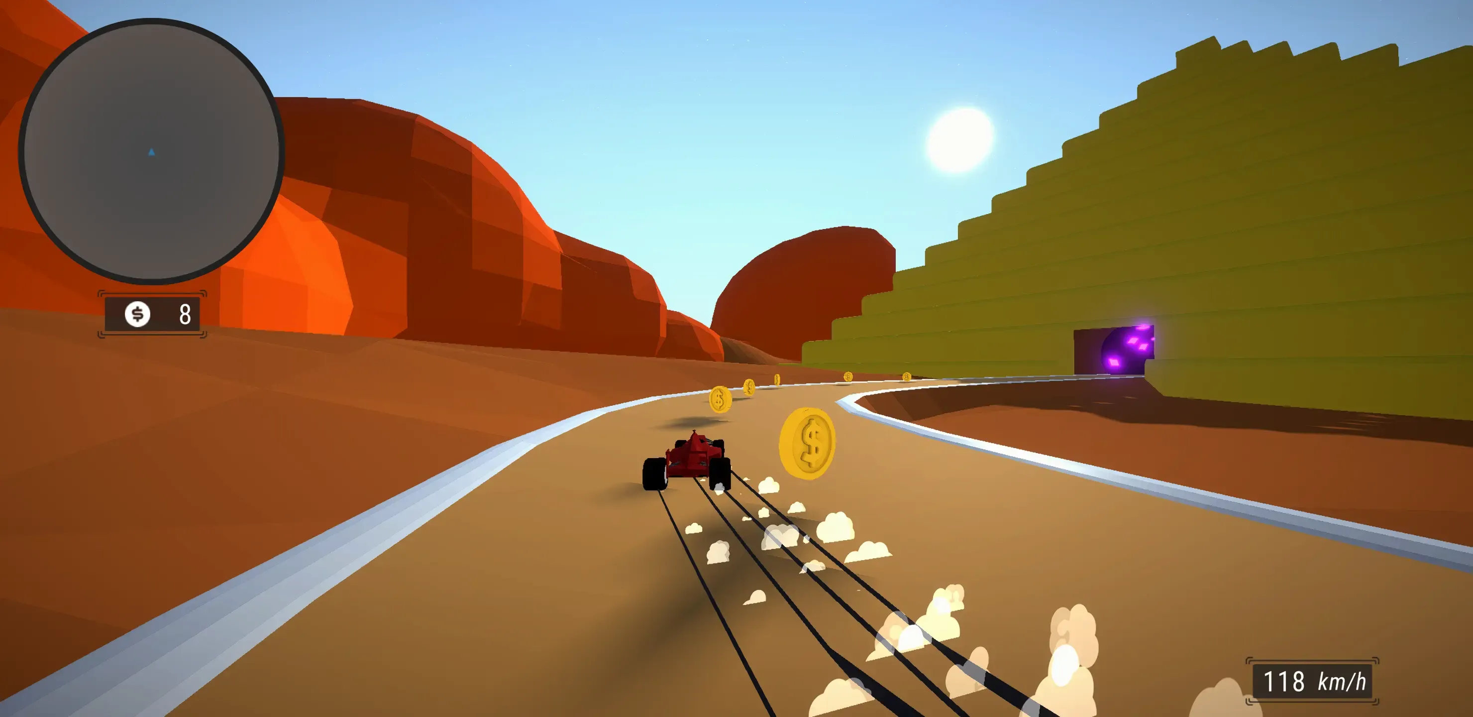 Grab coins and powerups to gain the edge