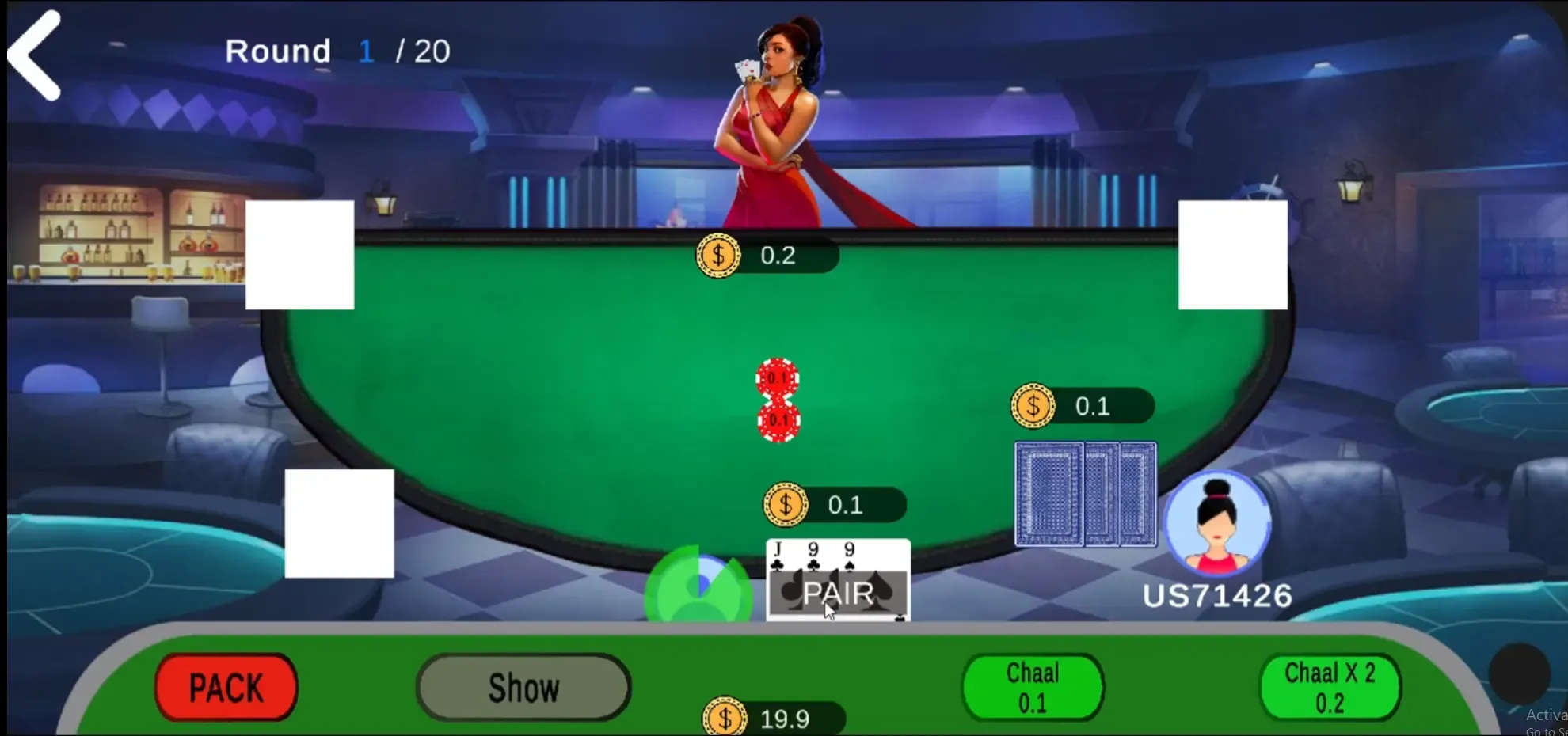 Teen Patti in play — chaal, pack or show against the table