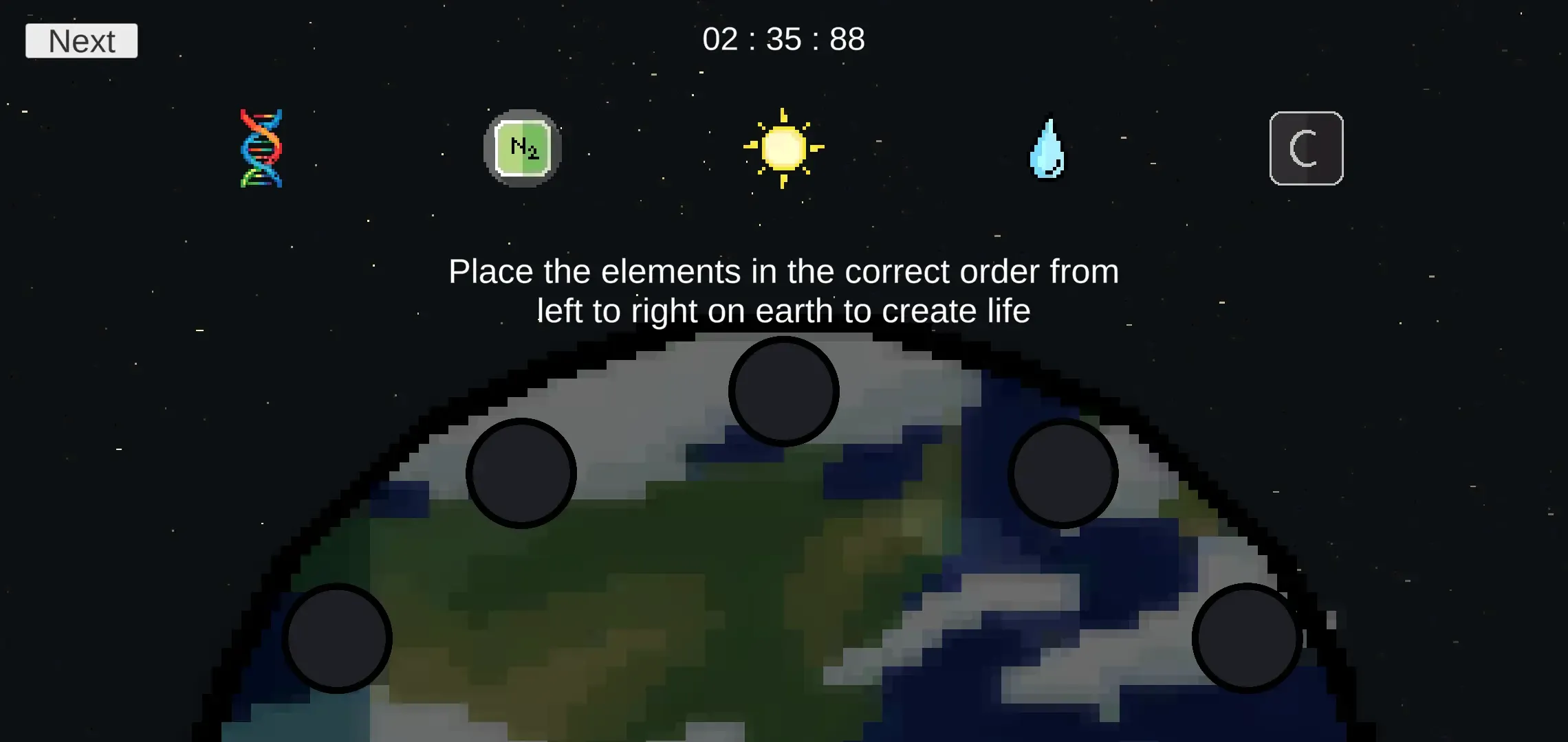 Arrange the elements in order to spark life on Earth