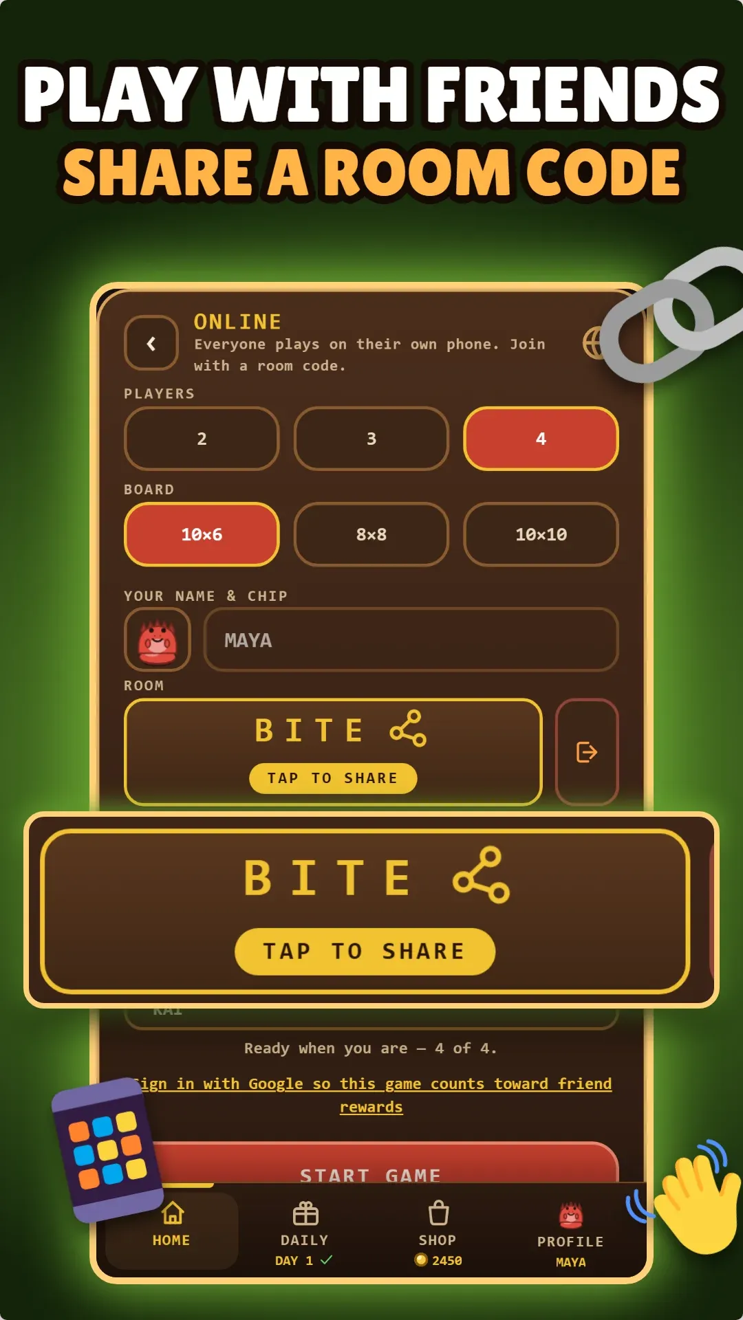 Share a room code and play with friends
