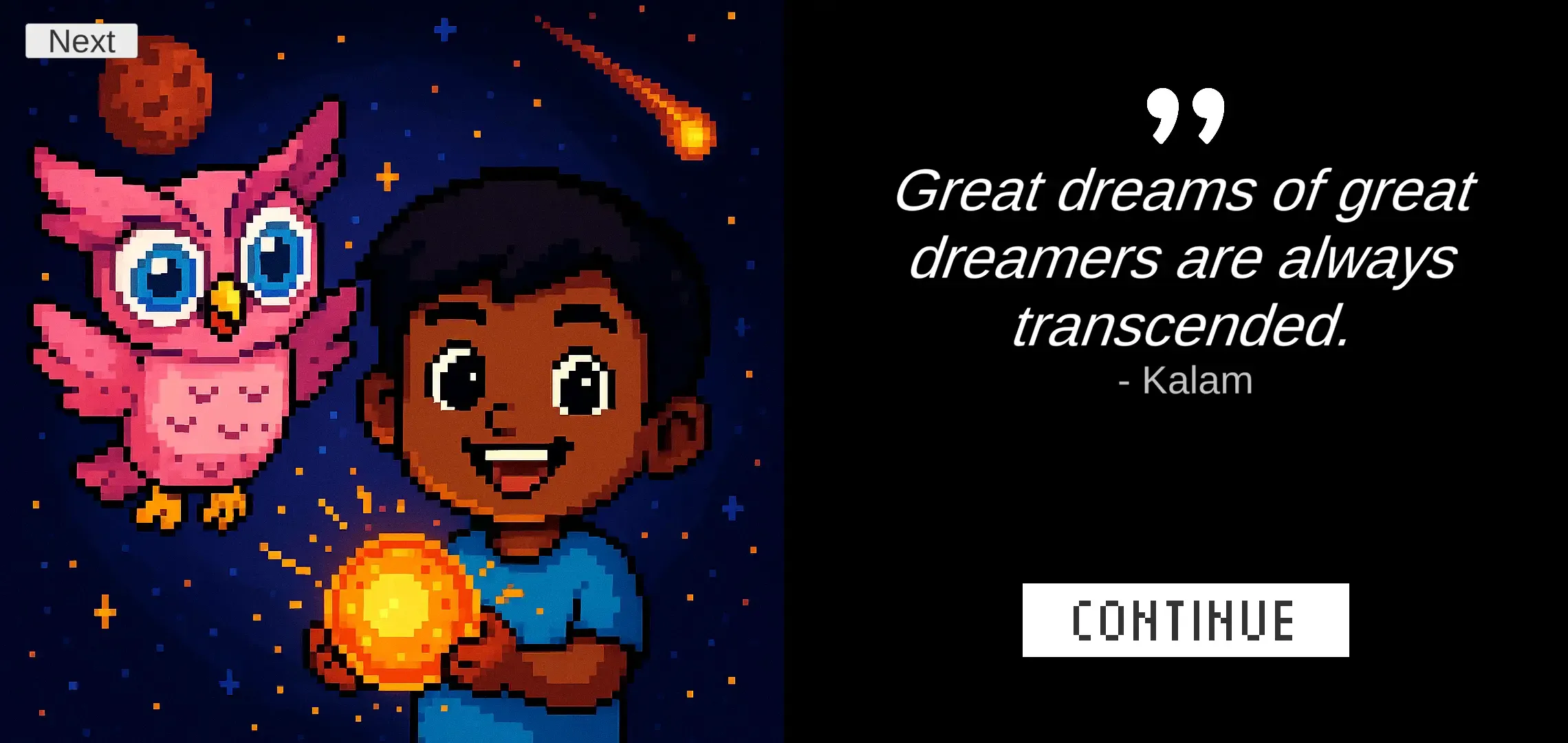 An encouraging Kalam quote keeps kids trying after a wrong answer
